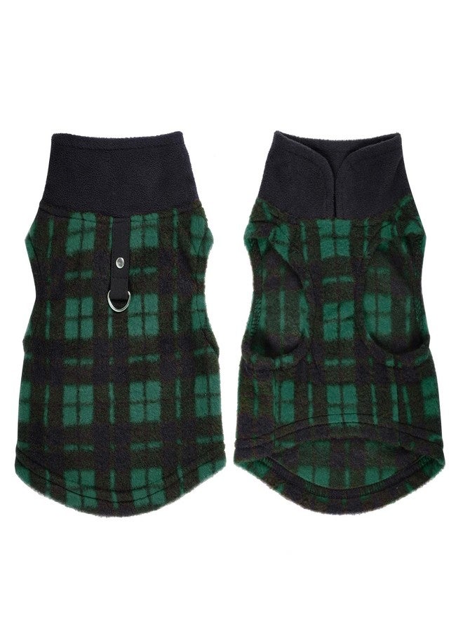 Rbenxia 1 PC Plaid Dog Sweaters with Leash Ring Soft Fleece Vest Dogs Pullover Warm Jacket Pet Dogs Clothes Winter Dog Outfits for Small Puppy Cat Pets (Green and Black, Medium) - Image 2